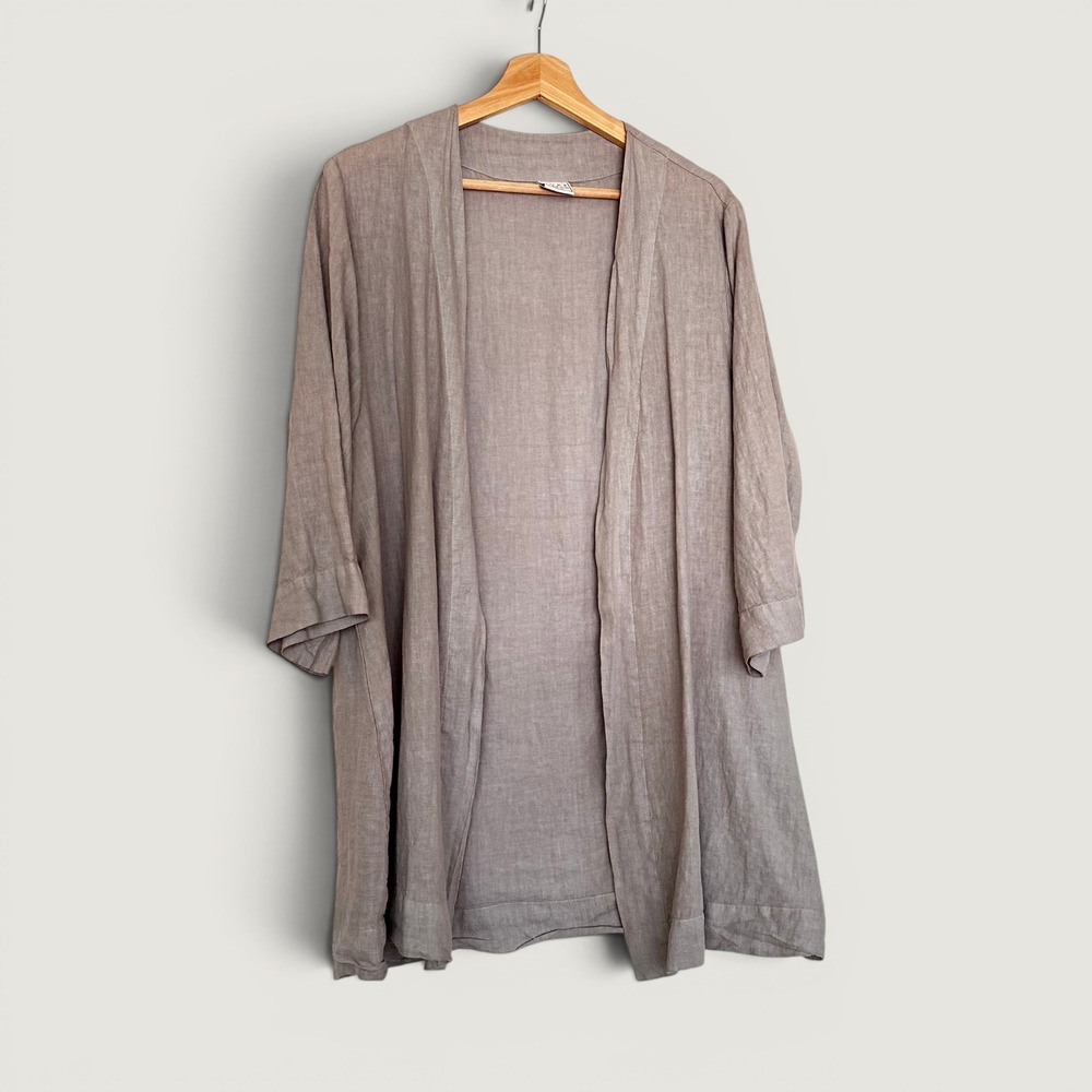 Pure Match Womens Grey 100% Linen Lagenlook Shrug Cardigan Open Front Medium